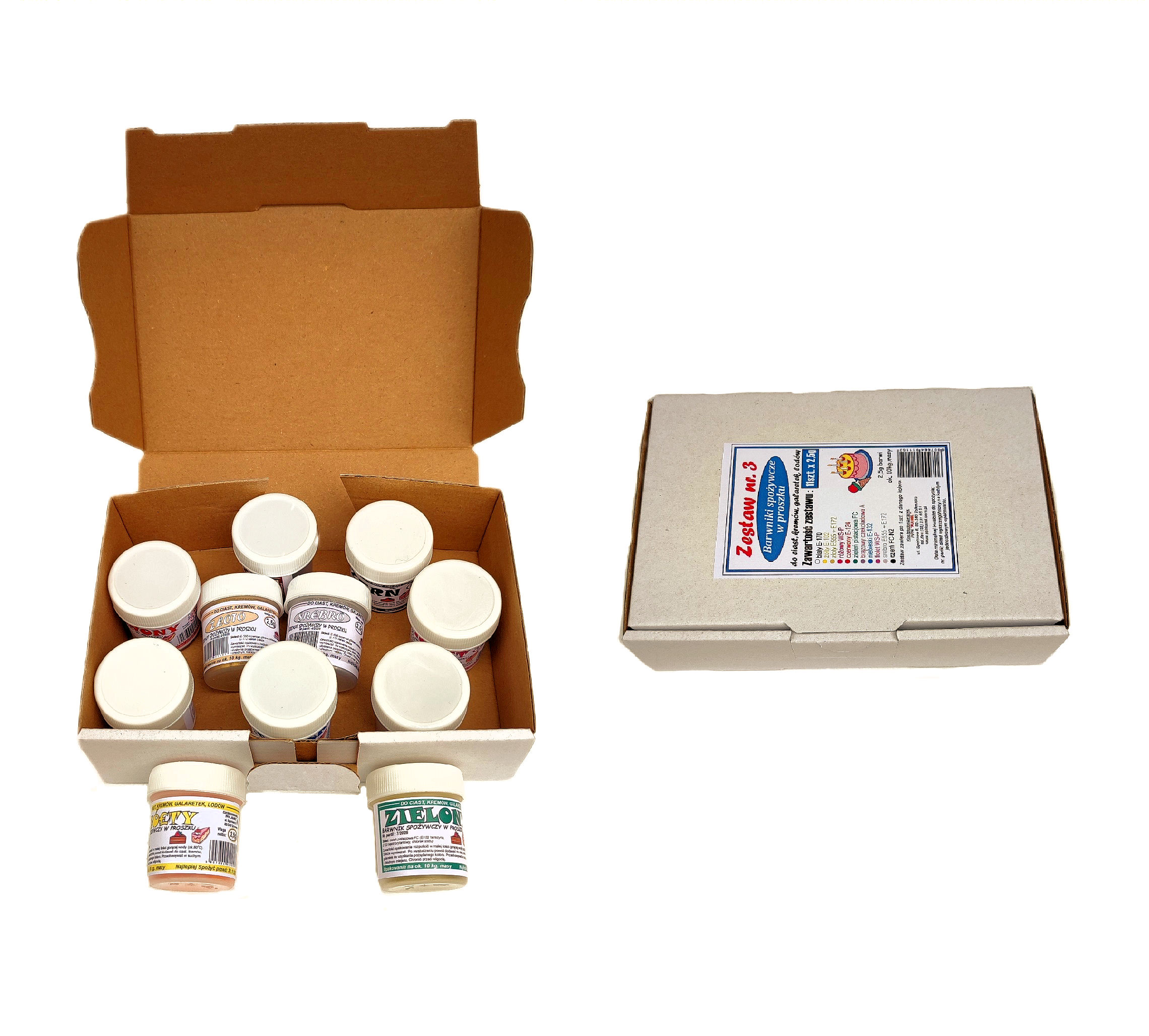 Barwnik spoż. w proszku - zestaw nr. 3 - 11 kolorów ze złotem i srebrem