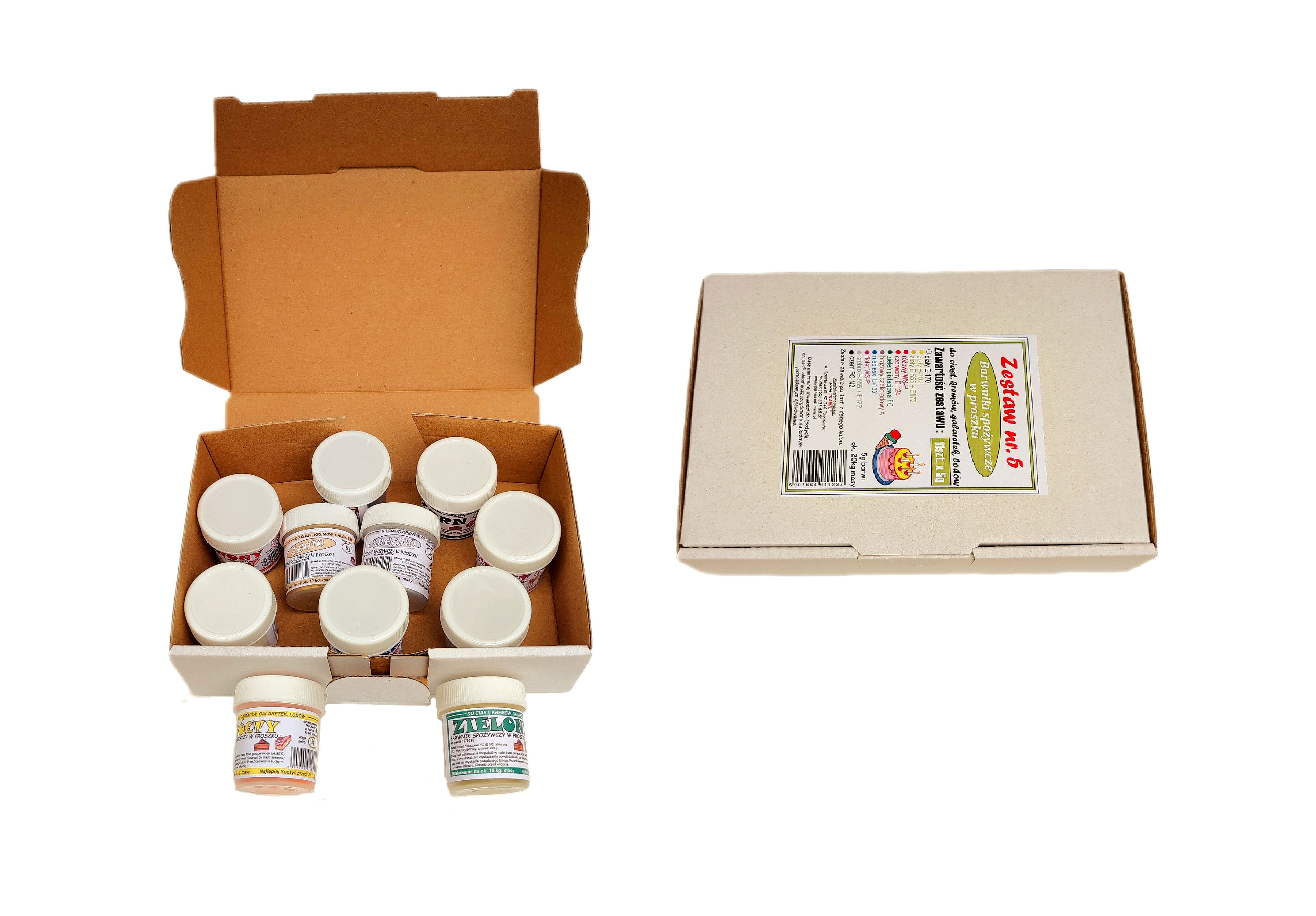 Barwnik spoż. w proszku - zestaw nr. 5 - 11 kolorów ze złotem i srebrem 